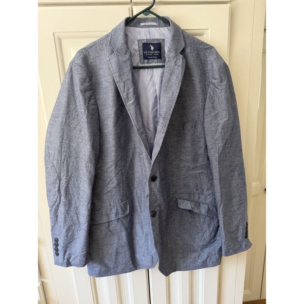U.S. Polo Assn Blue Chambray Cotton Sport Coat Blazer Jacket Men XL Preppy